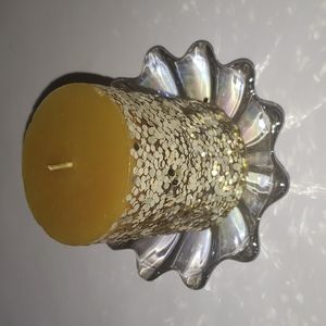 Gold Glitter Unscented Home Candle with Glass Dish